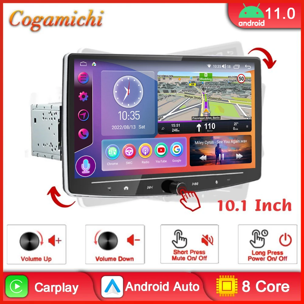 10InchUniversal2DinCarRadioAndroidKnobTouchScreenCarplayGPS