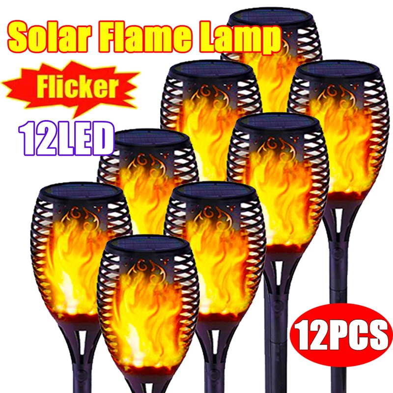 solar fence post lights 1-12Pcs 12LED Solar Flame Torch Light Flickering Lamp Waterproof Solar LED Garden Lawn Light for Outdoor Terrace Landscape Decor solar lamp outdoor