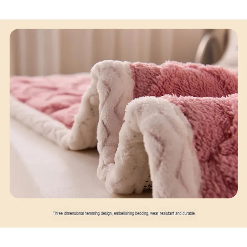 Winter Thicken Mattress Pad Soft Warm Plush Cozy Velvet Fitted Sheet Double Bedspread Bed Linens for Household Bedroom Decor 3
