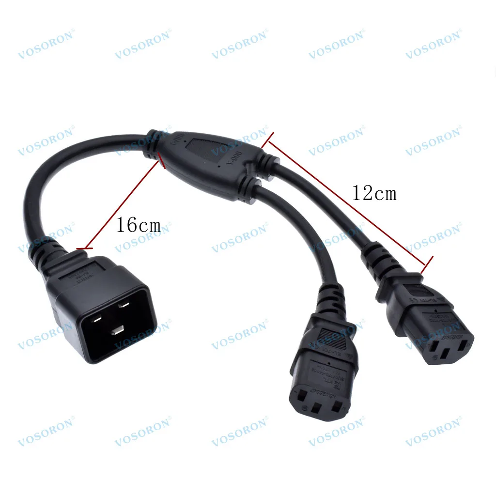 헤비 듀티 스플리터 전원 코드 IEC320 C20 남성형에서 2X C13 듀얼 여성형 Y 스플리터 케이블 40cm 서버 PDU UPS 전원 코드