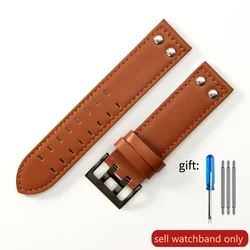 Hamilton Jazz Khaki Aviation Field Men's Leather Watch Strap, Anti - Allergy Double Hole Breathable Design, 20mm/22mm - 22mm (Brown brown - Black-)