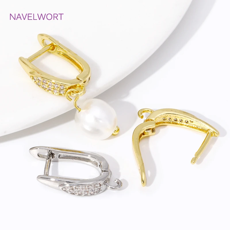 Fashion 18K Gold Plated Inlaid Zircon Shvenzy Earring Fixtures,Brass Earring Hooks Fasteners For DIY Jewelry Making Accessories 2