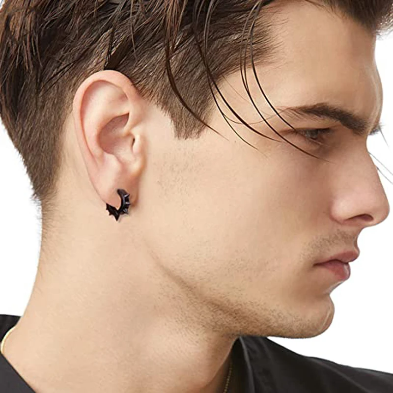1/10 Pcs/1 Set Clip-on Hoop Earrings Men's Stainless Steel Fake Perforated Pendant Earrings Cross Feather Ear Clips