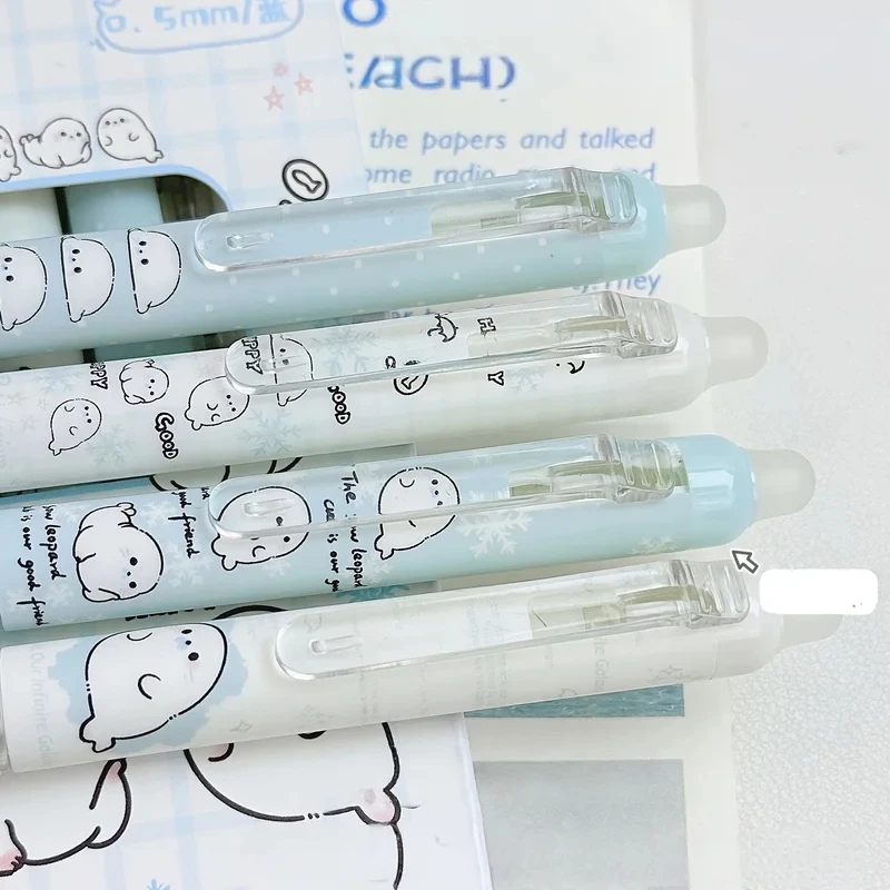 Set di 4 Penne Gel Cancellabili per Bambini, Inchiostro Blu e Nero, Penne con Cancellazione a Frizione e Design Elegante con Pulsante Laterale per Studenti delle Scuole Elementari - immagine 6