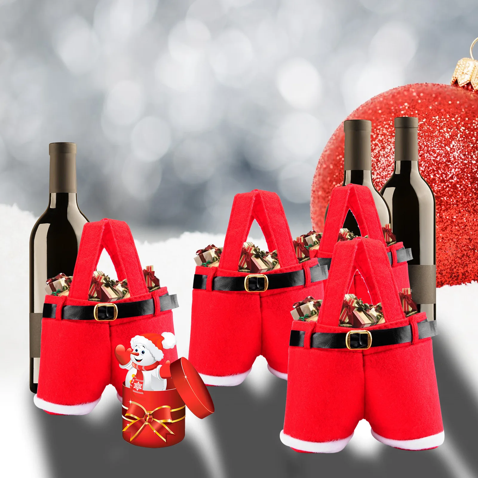 Merry Christmas Gift Treat Candy Wine Bottle Holder Santa Claus Suspender Pants Trousers Decor Christmas Gift Bags 1Pcs