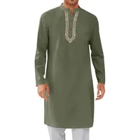 Fashionable Muslim Robe Arab Embroidered Mens Long Dress Traditional Holiday Wear