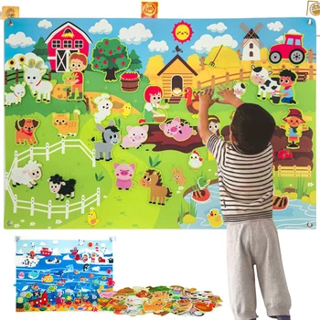 Animali da fattoria Set da tavolo in feltro Storytelling Kit da gioco interattivo per l'apprendimento precoce Appeso a parete Puzzle Giocattoli per i più piccoli Regali