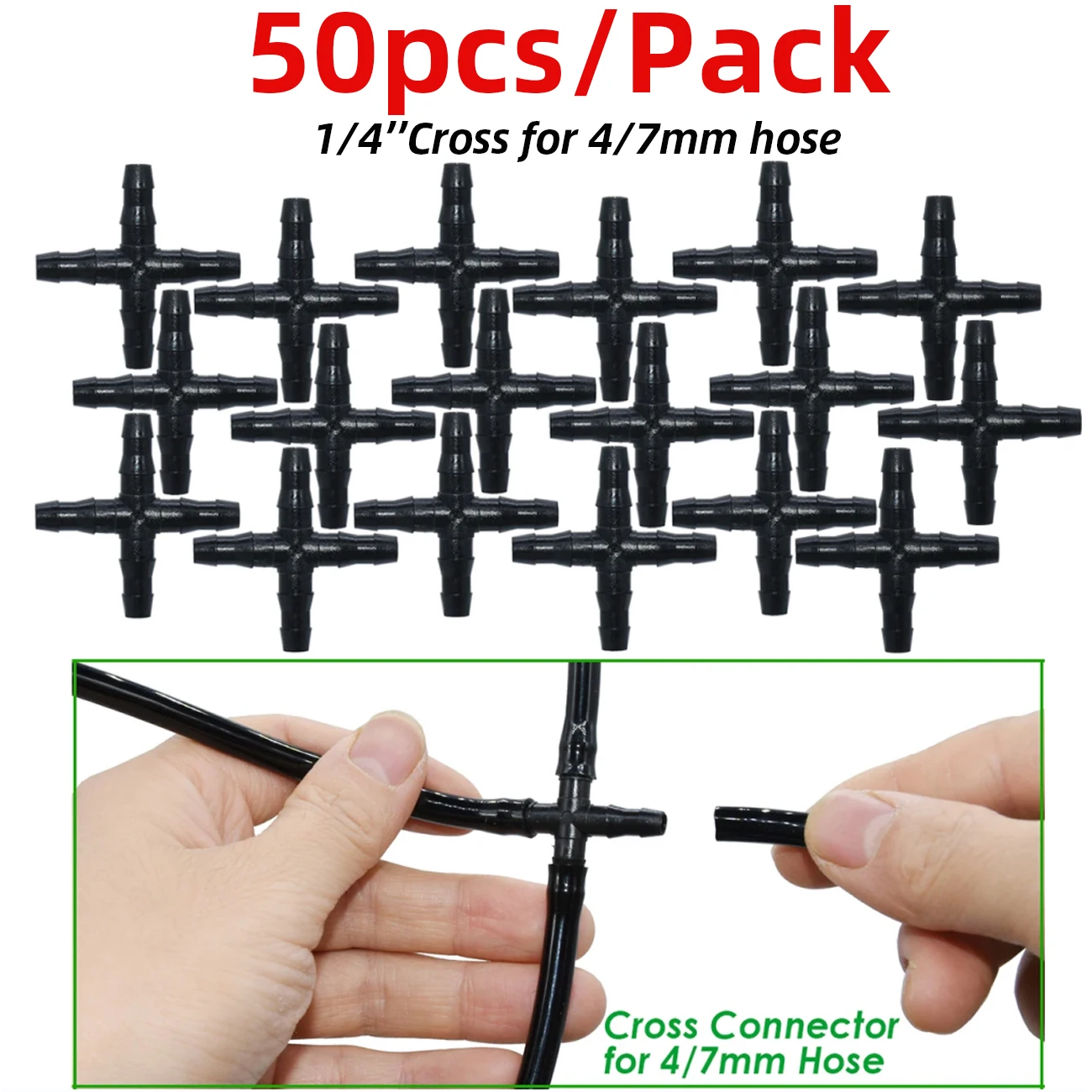 Sprycle 50pcs 4/7mm 3/5mm Tubing Hose  Joint Drip Irrigation KIT Barbed Tee Cross Eng Plug Adapter for Garden Water Connector 2