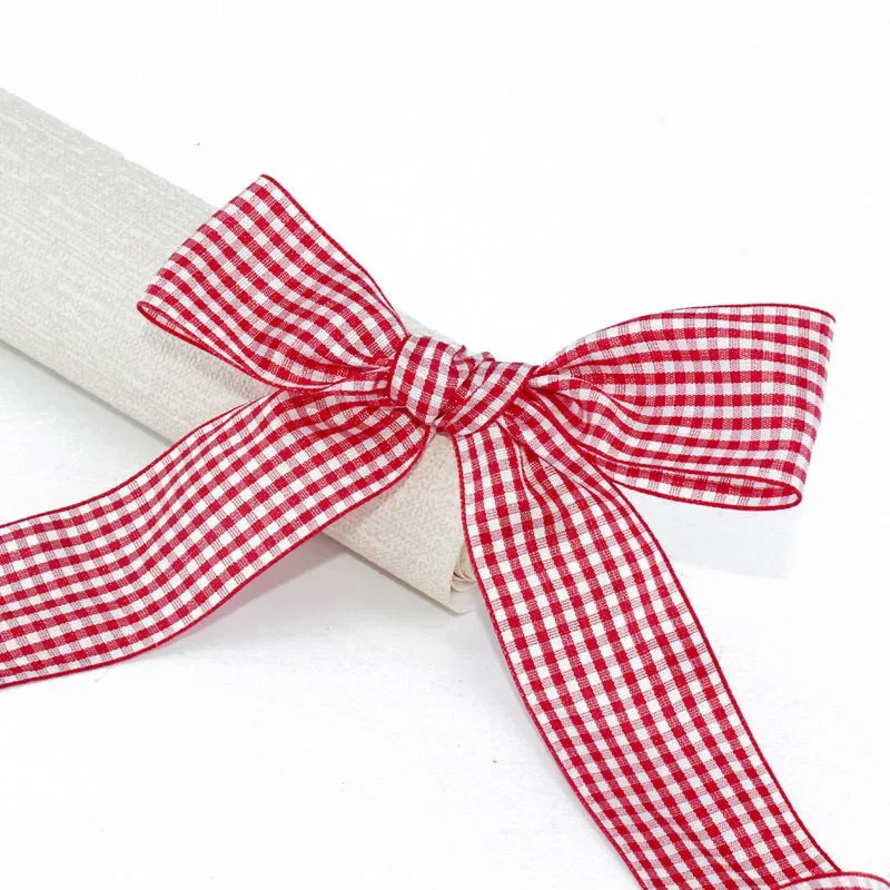 25mm Plaid Cotton Ribbon Wedding Christmas Decoration DIY Sewing Fabric Handmade Bow Ribbon Flower Gift Packaging ribbon decoration ribbon supplies cotton ribbon christmas ribbon sewing ribbon wrapping ribbon