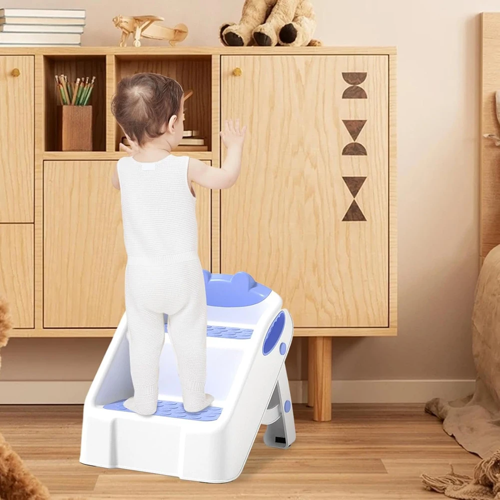 2 Step Stool for Kids Anti-Slip Children Double Step Stool Foldable For Potty Training Bathroom and Kitchen