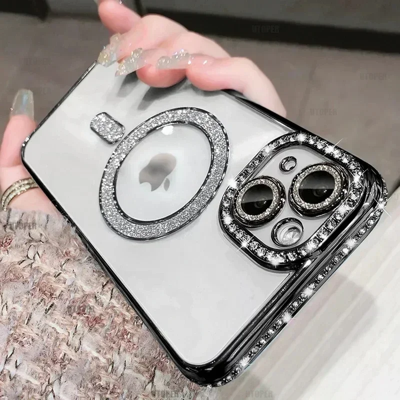Luxury Bling Crystal Magnetic Phone Case with Wireless Charging Support