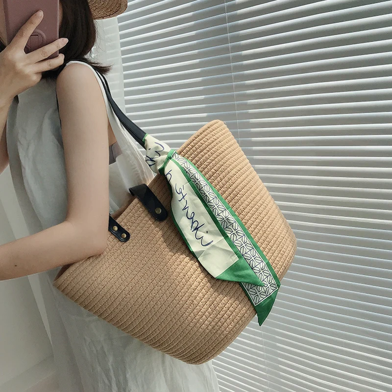 

Summer Cotton Knitted shoulder bags for women Large capacity shopper bag Contton Rope Handwoven totes women bag shopping baskets