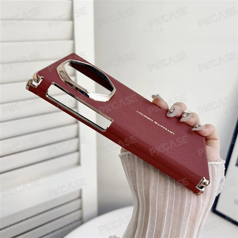 Ultra Thin Shockproof Leather Phone Case with Electroplated Dual-Hinge Guard Protection