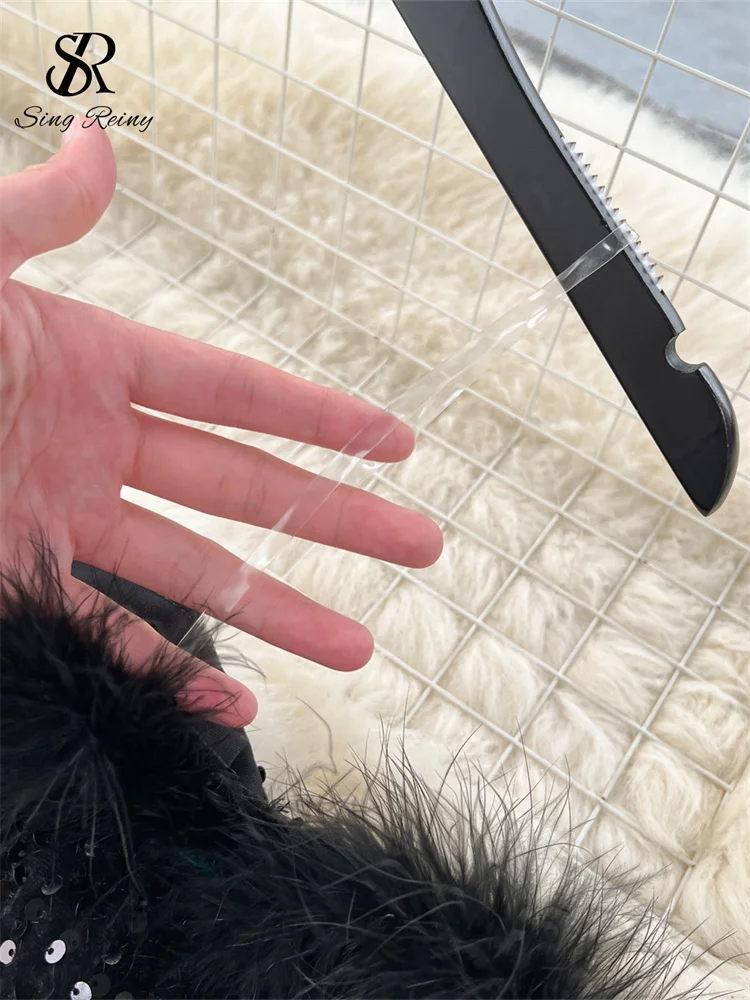 SINGREINY Autumn Elegant Sexy Black Jumpsuits 2023 Europen Fashion Off the Shoulder Feather Patchwork Sequins Slim Long Playsuit 3