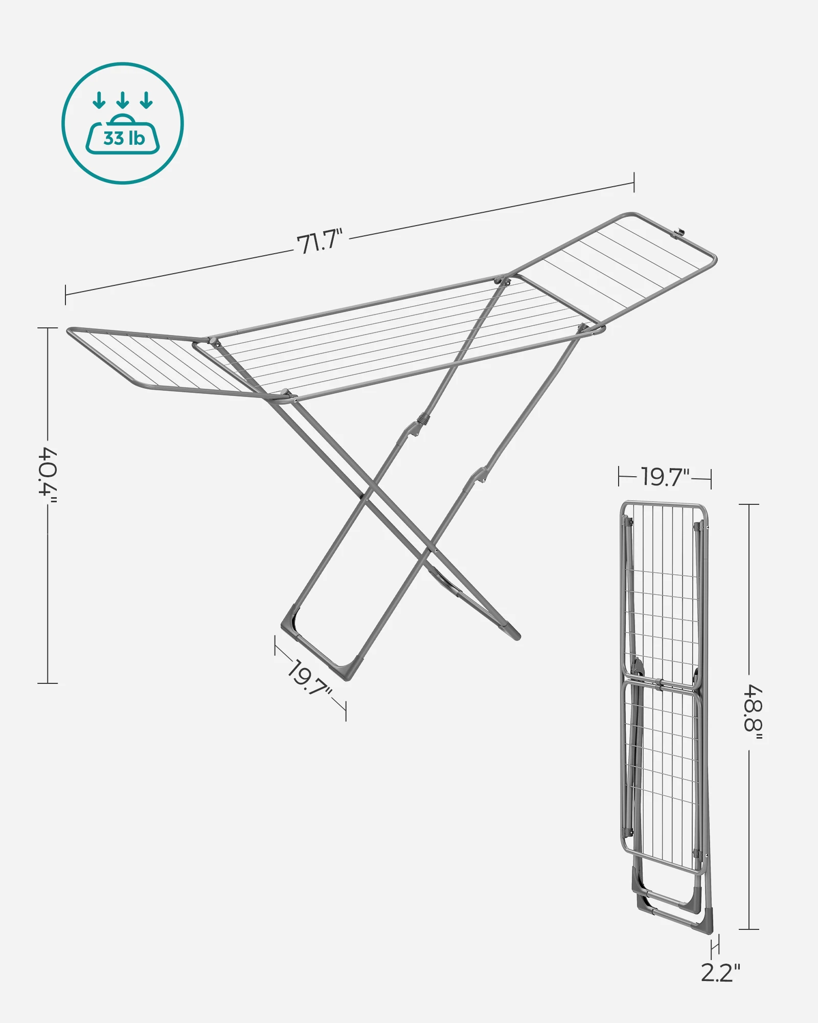 SONGMICS Clothes Drying Rack, Metal Laundry Drying Rack, Foldable, Space-Saving, Free-Standing Airer, with 2 Gullwings 6