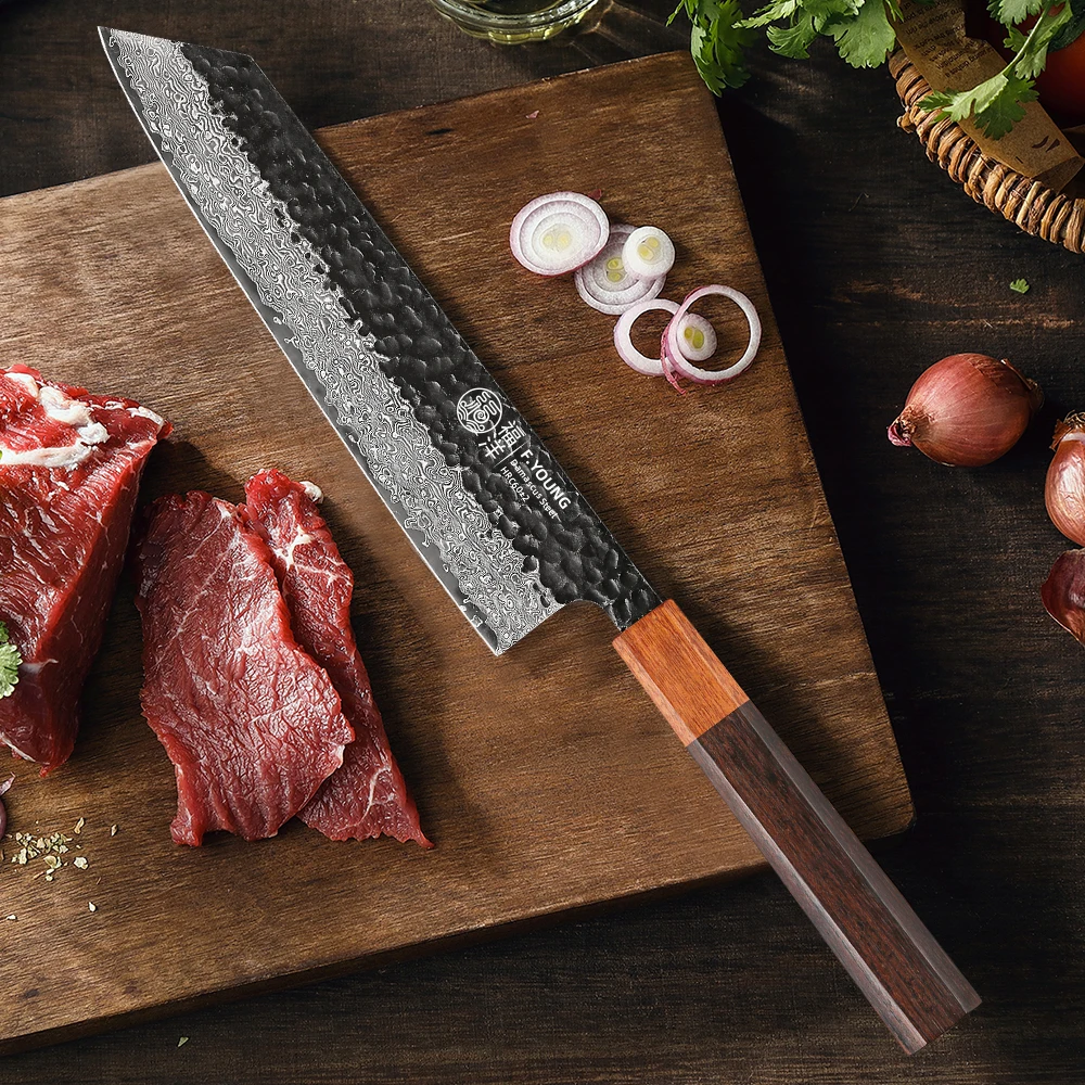F.YOUNG 8.2" Japanese Kiritsuke Chef Knife Damascus Steel Sharp Meat Vegetable Cleaver VG10 Handmade Professional Kitchen Knives