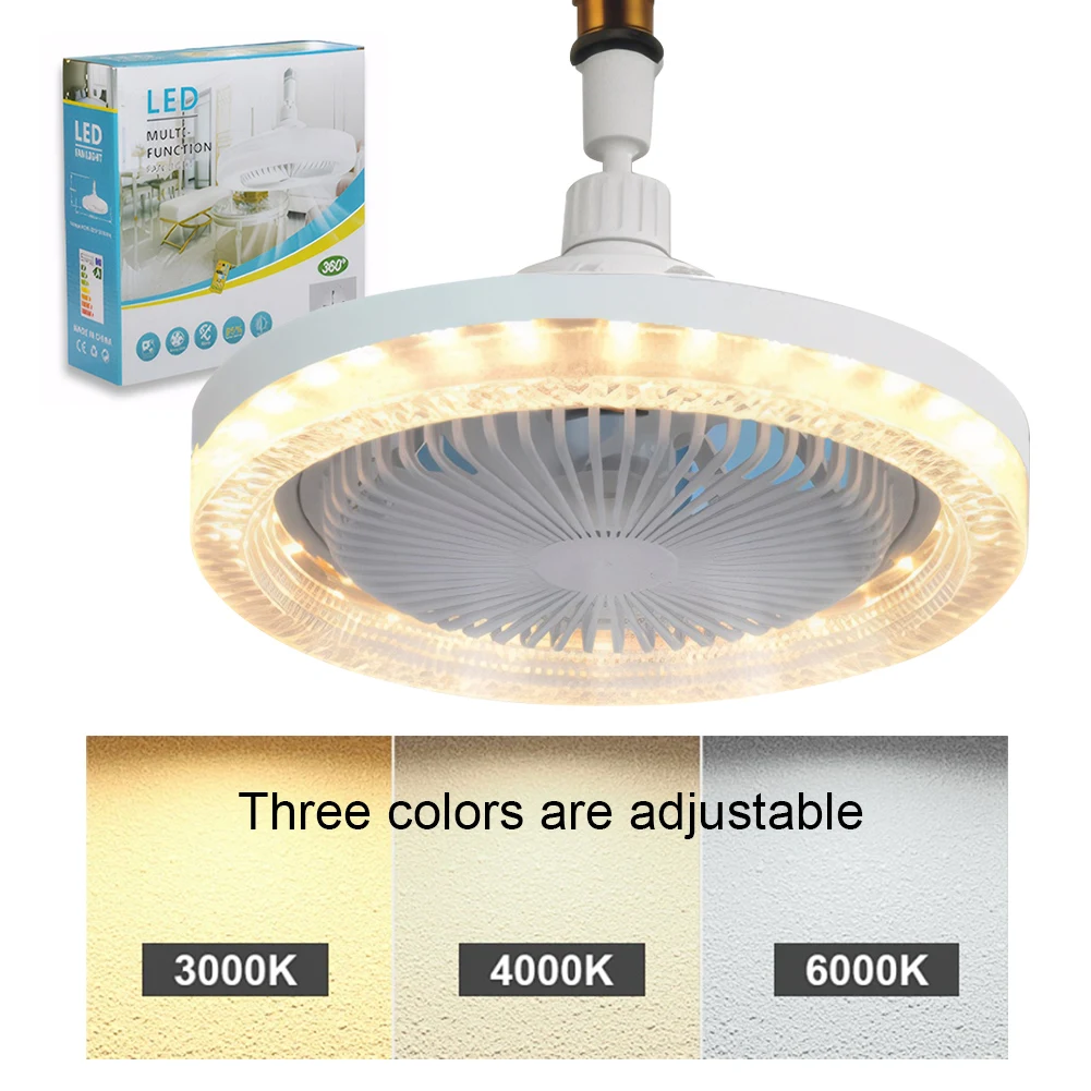 E26/E27 Socket Ceiling Fans with Lights 3 Color Dimmable 50W LED Ceiling Fan Light Indoor Ceiling Fan Living Room Study Home Use