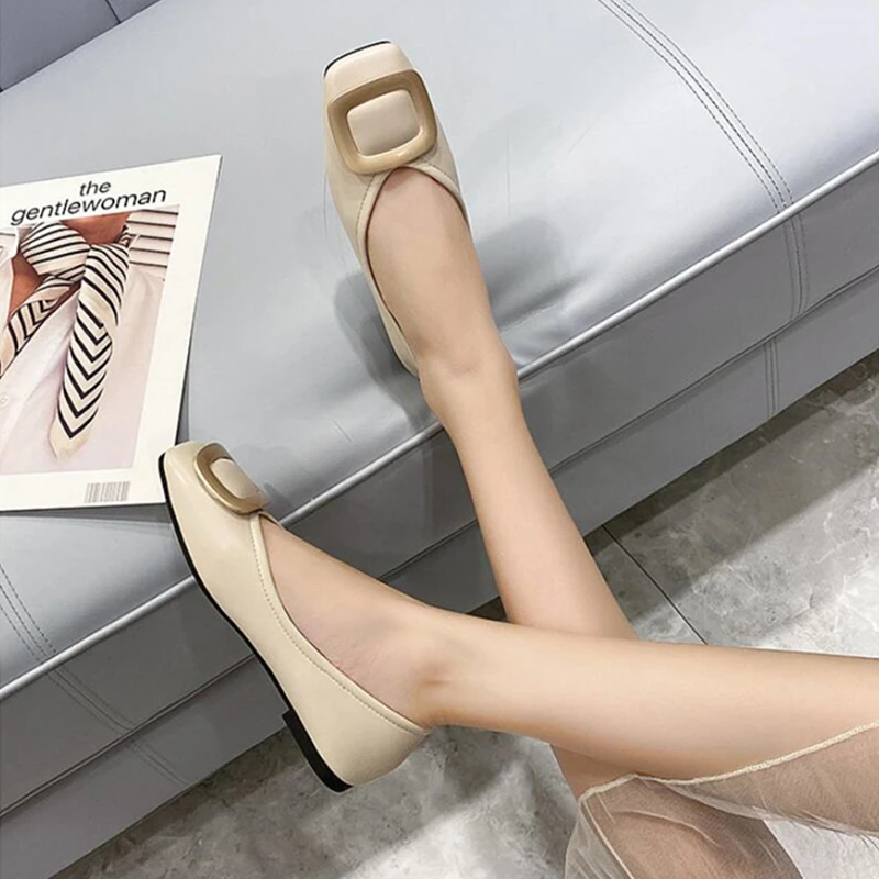 New Ballet Flats Shoes Women Flats Spring Autumn Square Buckle Soft Comfortable Plus Size Woman Shoes Ladies Casual Loafers