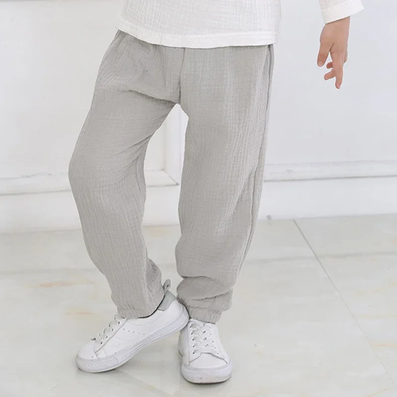 Girls Pants 2-7 Yrs Linen Pleated Baby Summer Cotton Harem Baggy Kids Clothes Sweatpants Trousers Breathable