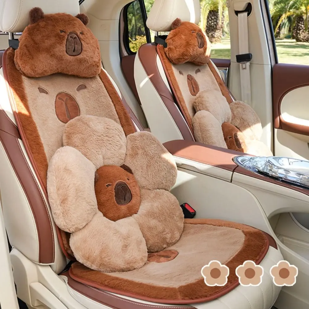 Adorable Plush Capybara Car Seat Cushion and Lumbar Support Pillow