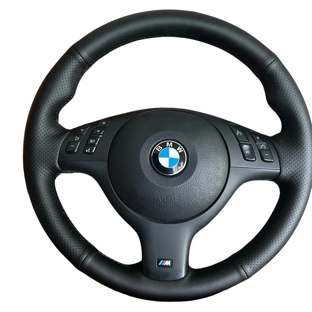 Kundenspezifische handgenähte Mikrofaser-Leder-Lenkradabdeckung für BMW E46 E39 330i 540i 525i 530i 330Ci M3 2001–2014