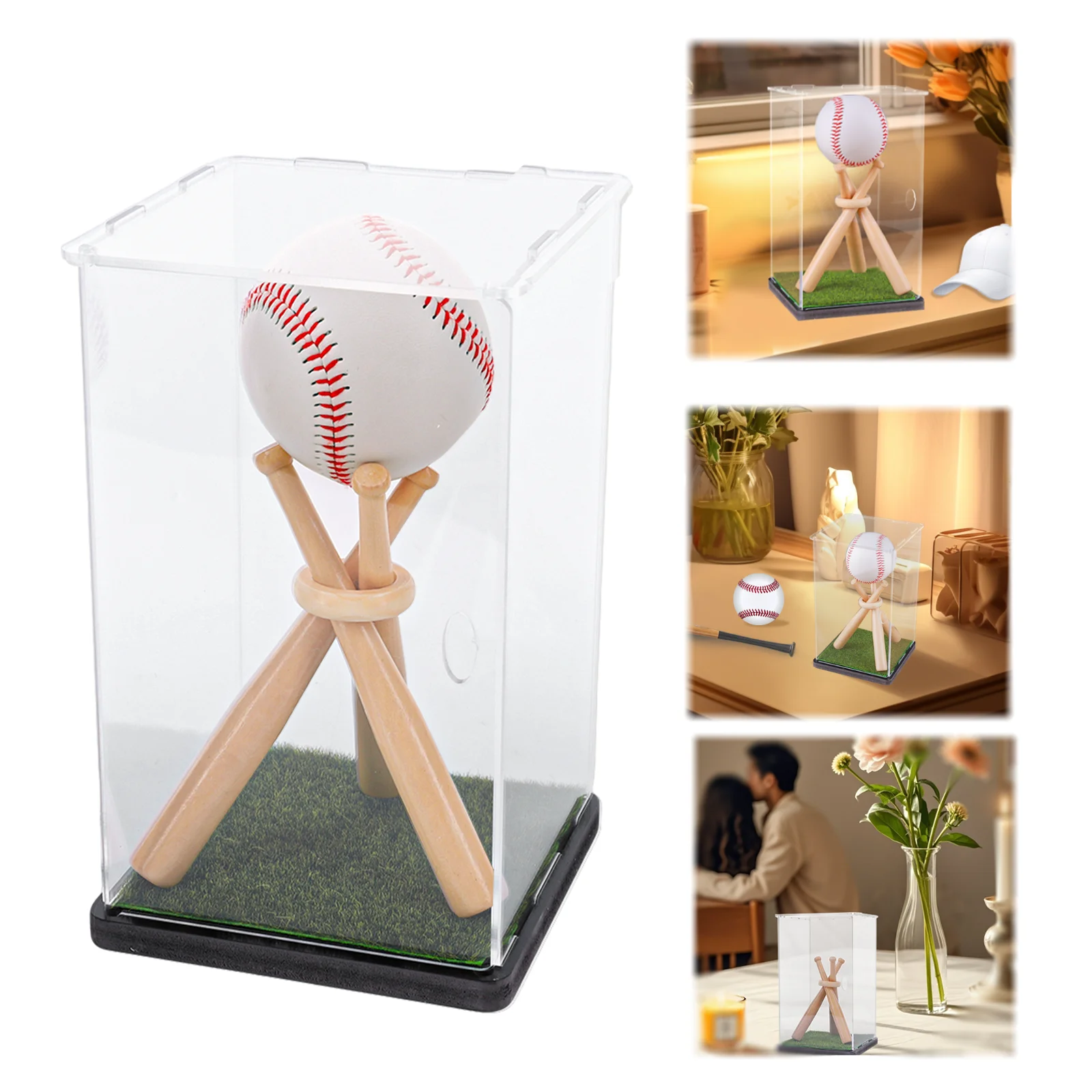 Wooden Baseball Display Case with Clear Acrylic Box