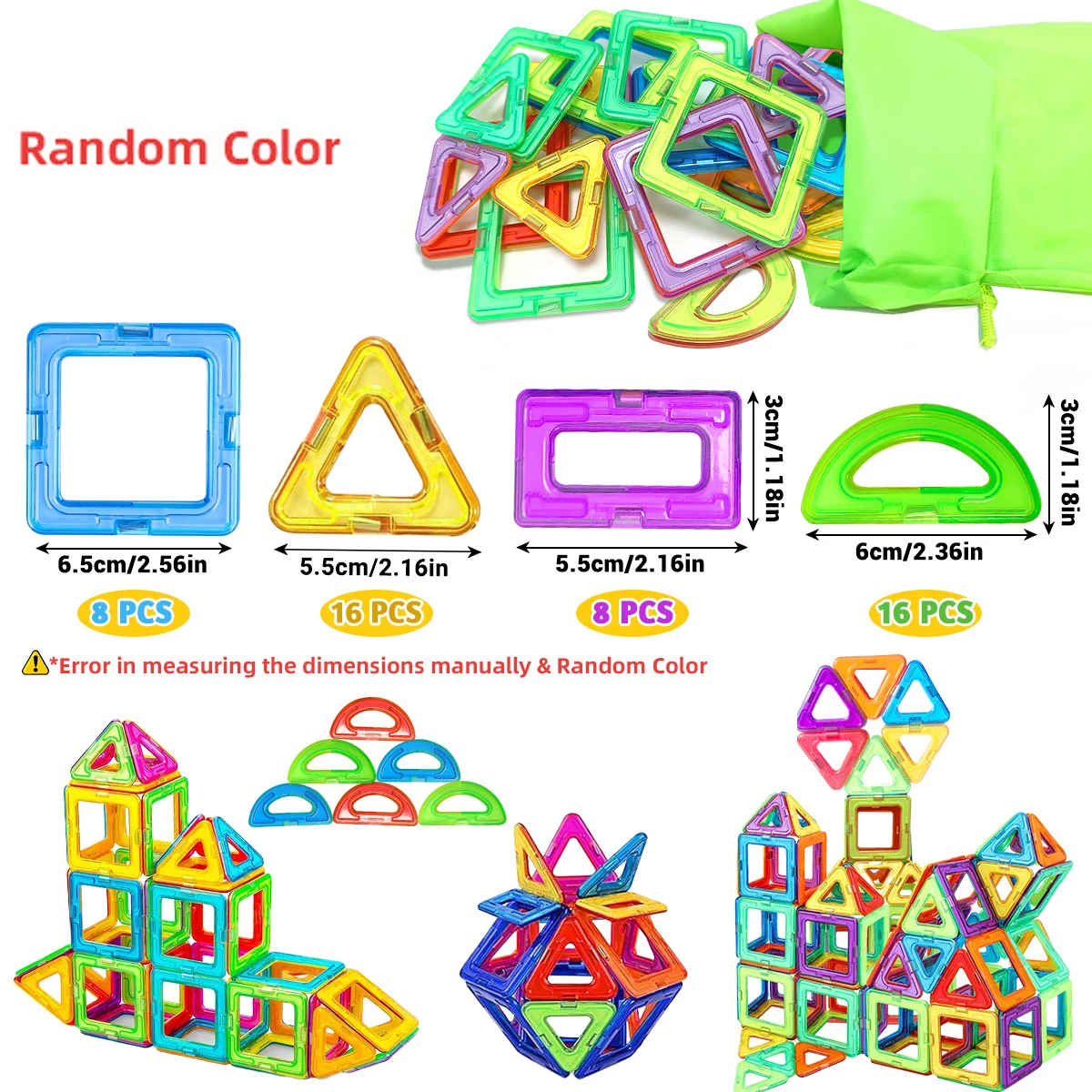 Magnetic Building Blocks Big Size 3D STEM Educational Constructor Set Toys for Learning and Birthday Gifts with Random Color