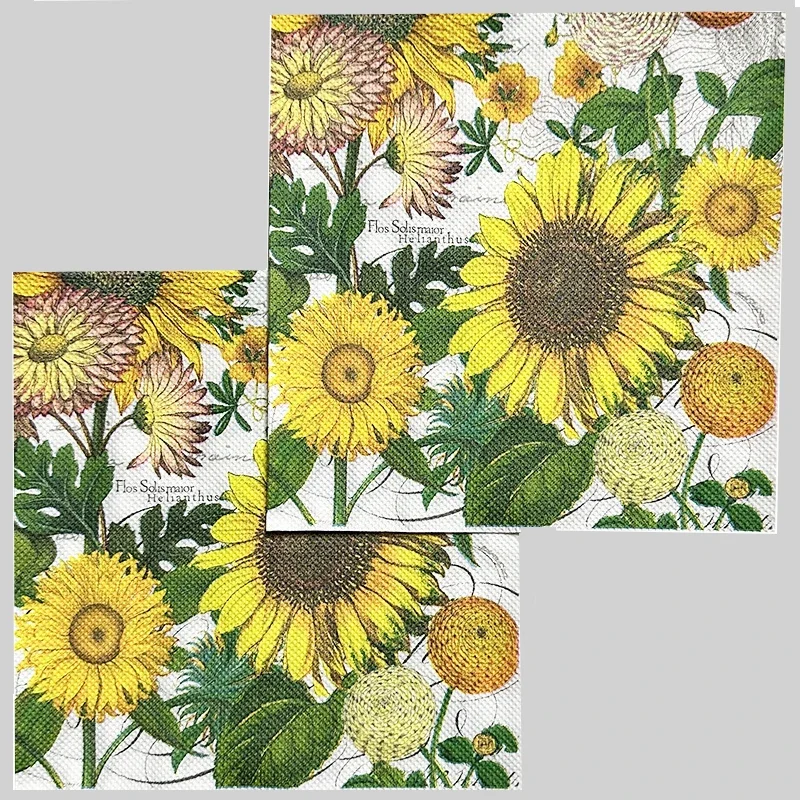 20pcs/Pac 33cm 2-Ply Colourful Floral Theme Yellow Sunflower Printed Napkins Holiday Party Napkins Butterfly Bone Bart Paper