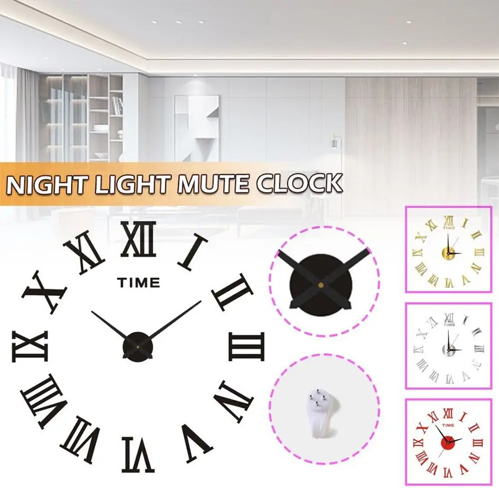Art Roman Numerals Office Room Mirror Surface Wall Clock Acrylic Sticker Wall Sticker