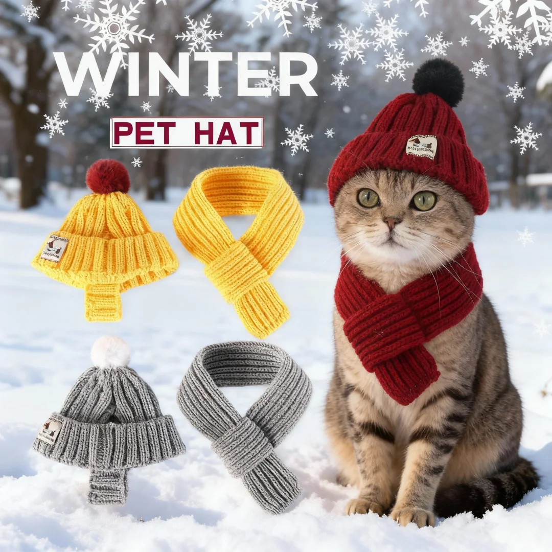 Ensemble bonnet et écharpe d hiver pour chien et chat tricot_voghion.com