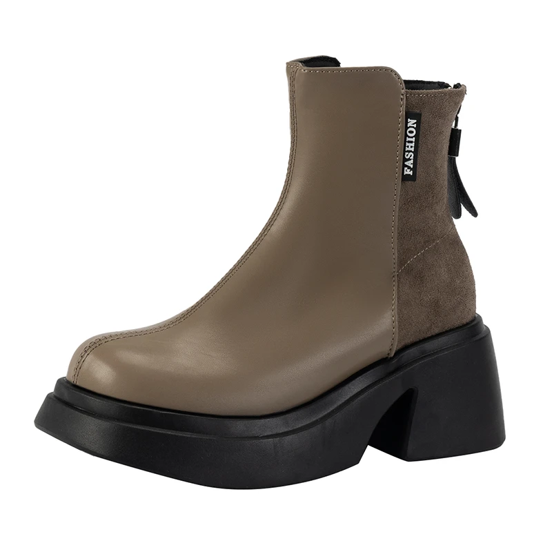 Ladies Shoes 2023 High Quality Zipper Women's Boots Winter Round Toe Mixed Colors Short Barrel Chunky Heel Fashion Boots Zapatos