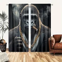 Rideau Gorilla Cool, Drapé Amusant à Imprimé Animal Hip Hop, Décoration Originale pour Fenêtre de Salon et Chambre à Coucher 1