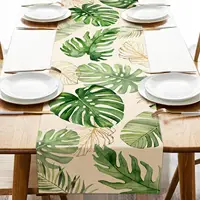 Summer Palm Leaves Tropical Greenery Linen Table Runners Spring Seasonal Home Kitchen Dining Table Decor Outdoor Party Decor 1