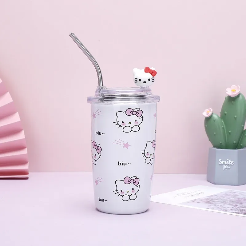 Kawaii Anime Hello Kitty Y2K Straw Cup Sanrioed Kuromi My Melody Stainless Steel Thermos Cup Cartoon Cute Portable Children Gift