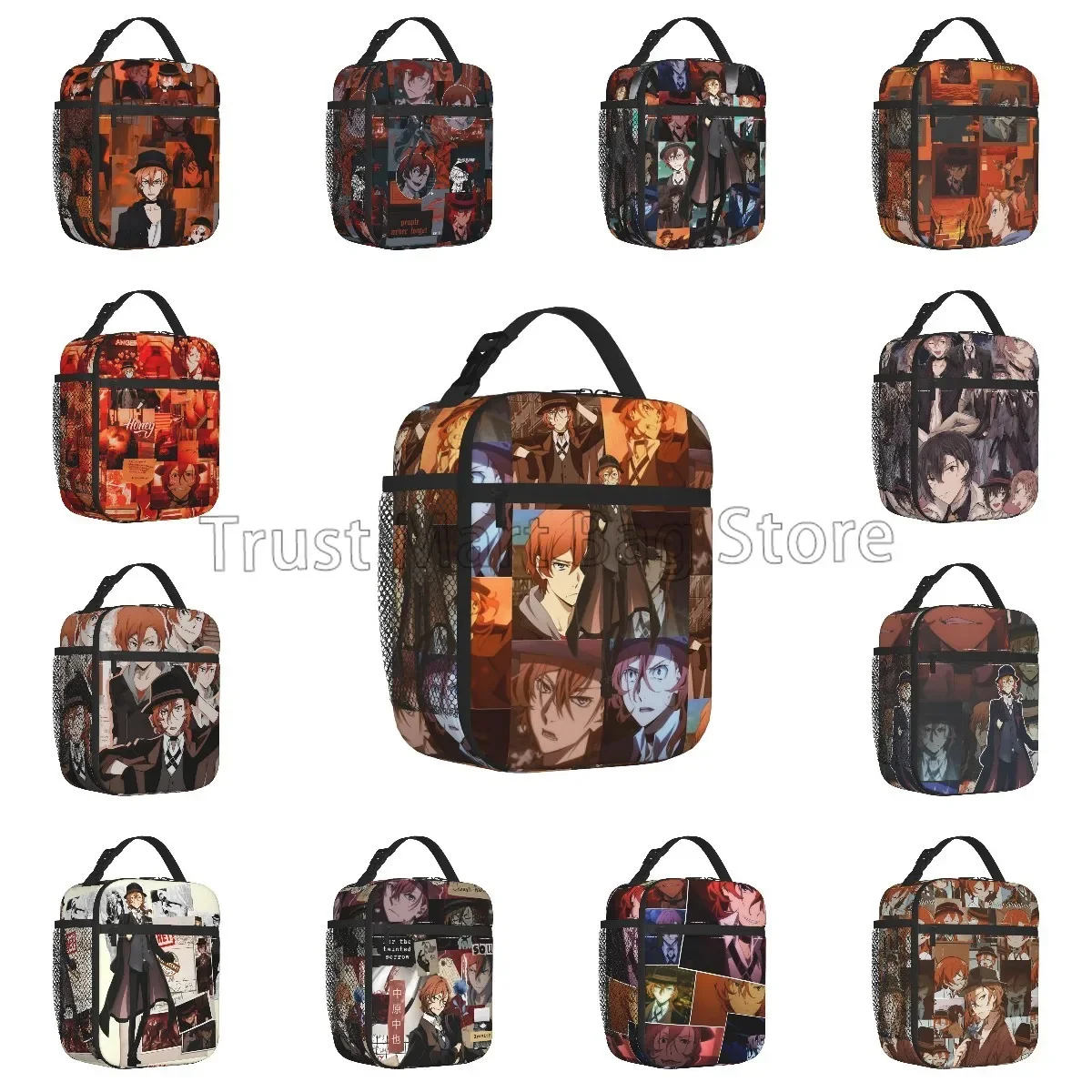 Bungou Stray Dogs Nakajima Atsushi TV Series Chuuya Nakahara Insulated Lunch Bag Reusable Portable Thermal Lunch Box Bento Tote