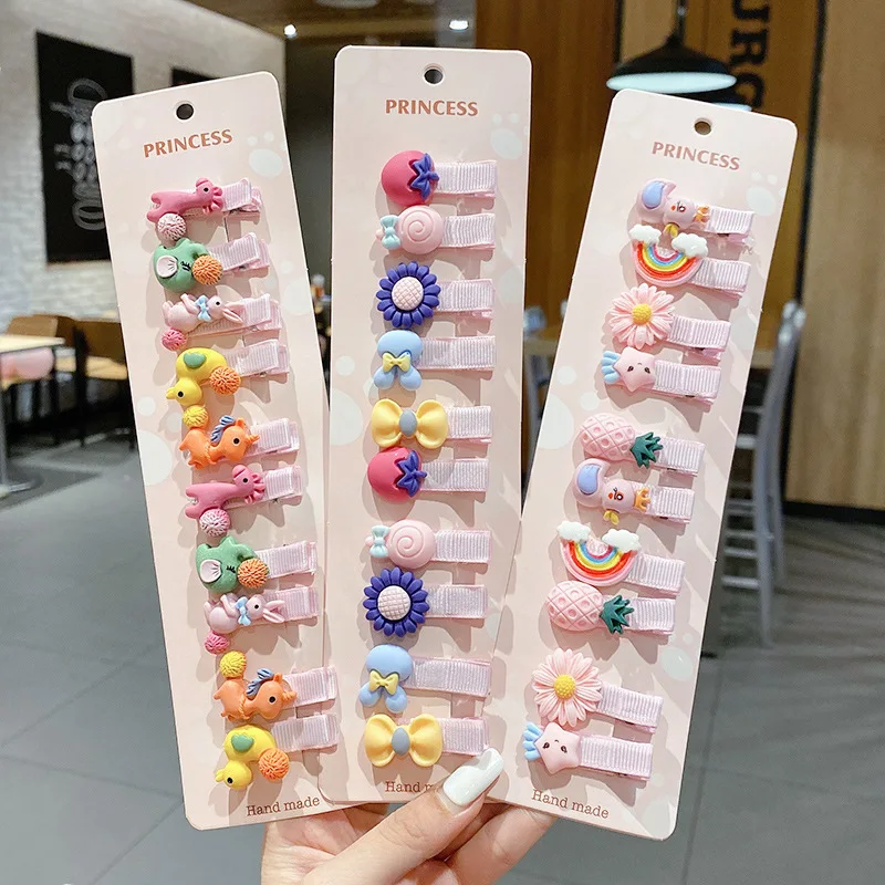 10Pcs/set 2023 New Korean Kawaii Girls Bows Headdress Children Hairpin Fruit Hair Clips Baby Side Bangs Clip Hair Accessories
