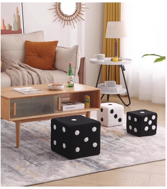 Dice Chair Dice-Shaped Decorative Stool - Soft Faux Wool