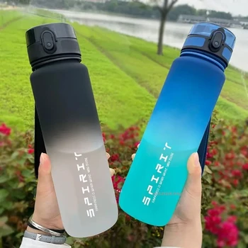 Botella de agua deportiva de gran capacidad a prueba de fugas, taza de plástico colorida para beber al aire libre, viaje, gimnasio, jarras de Fitness portátiles, 1 litro