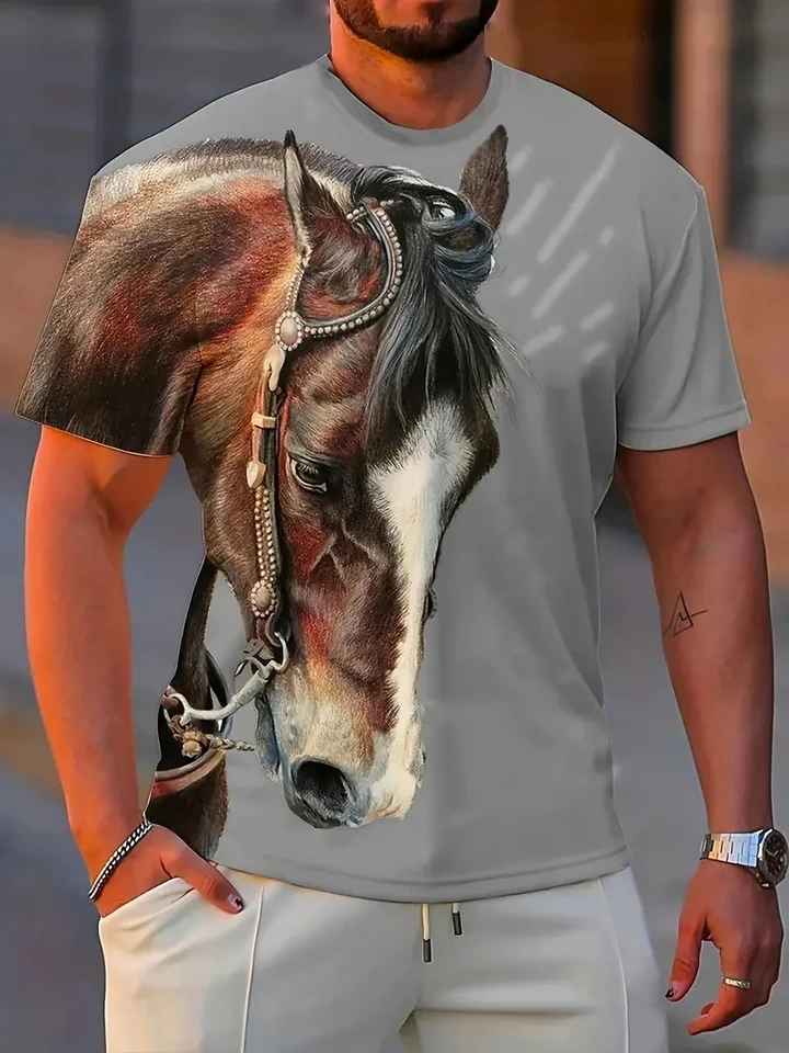 Black White Horse Graphic 3d Full Print T-shirt For Men Fashion