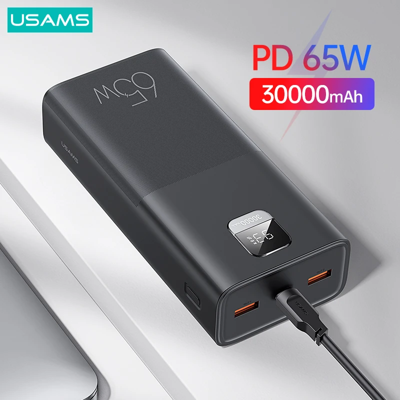 USAMS – batterie externe 30000mAh 65W, charge rapide, pour MacBook, iPad,  iPhone, PD, QC, FCP, SCP, AFC, pour Huawei, Xiaomi, Samsung