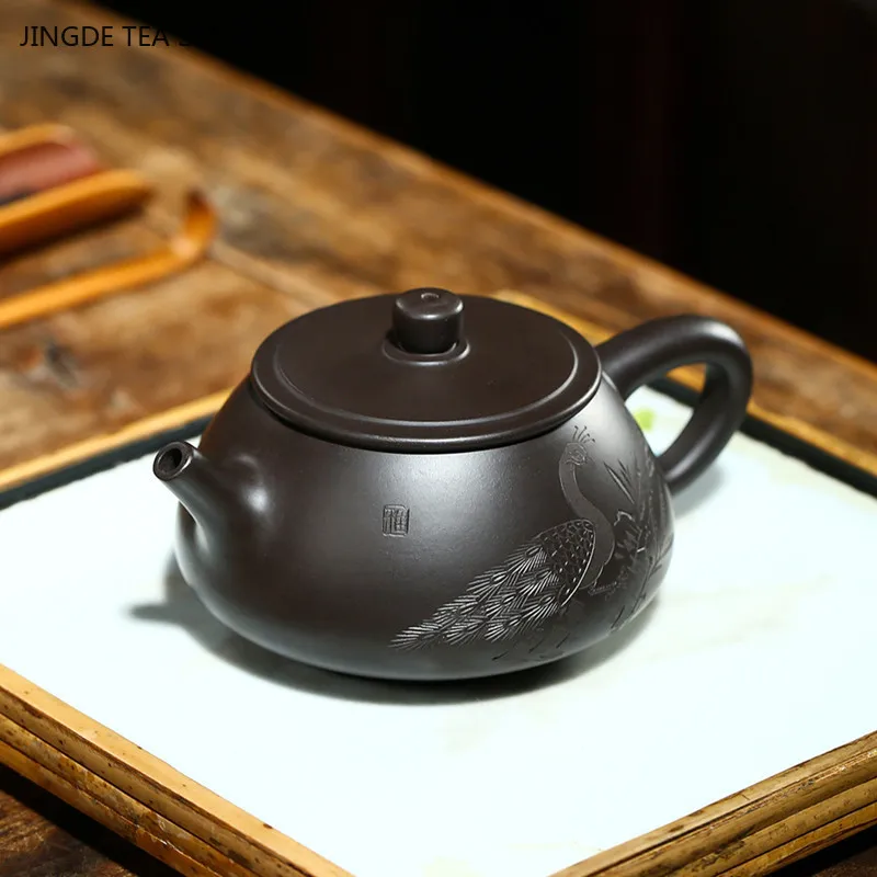 200ml Black Mud Stone Scoop Teapot Yixing Purple Clay Tea Pot Handmade Filter Beauty Kettle Chinese Zisha Tea Set Custom Gifts