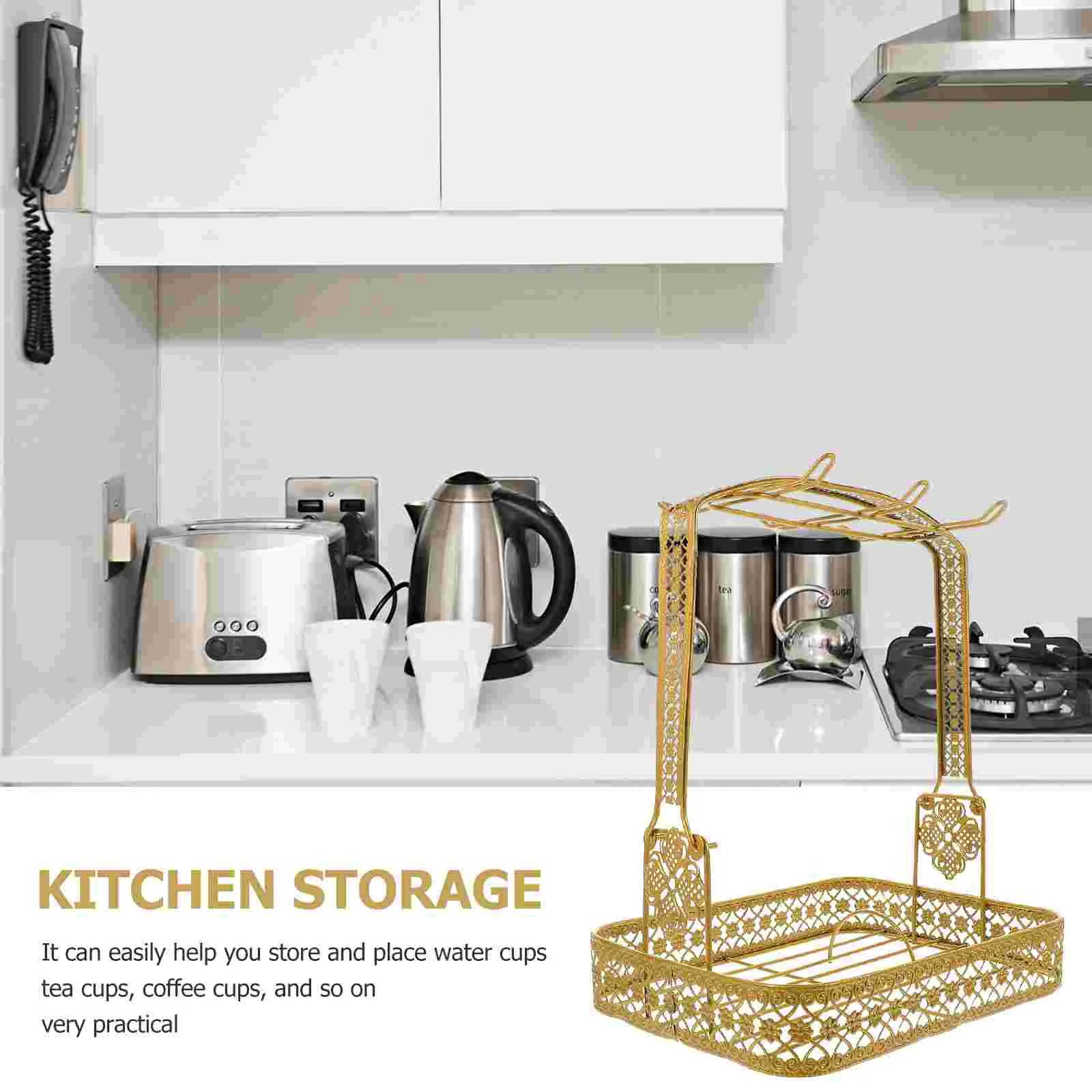 Six Cup Rack Coffee Cup Holder Mug Organizer Metal Plate Shelf Storage Display Tea Saucer Holder Stand