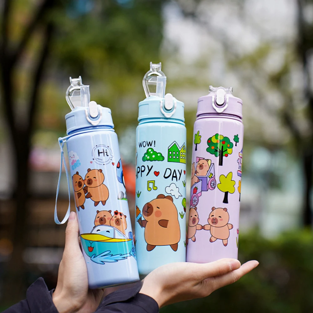 700ml Capybara Cute Water Cup with Straw & Handle Kawaii Travel Water Bottle Large Capacity Drinking Bottle for Fitness Sports