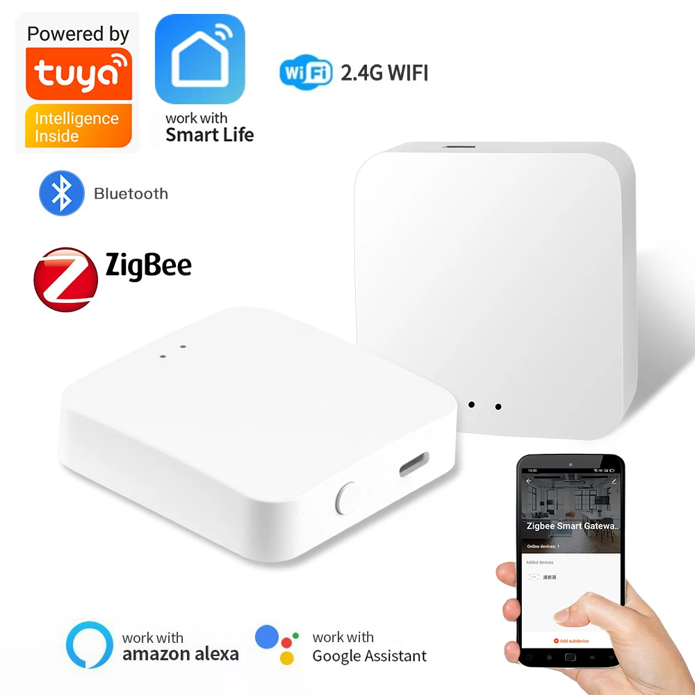 무선 다중 모드 스마트 게이트웨이 ZigBee 블루투스 메시 허브 Tuya Smart life 앱과 호환 Alexa Google Home을 통해 음성 제어 가능