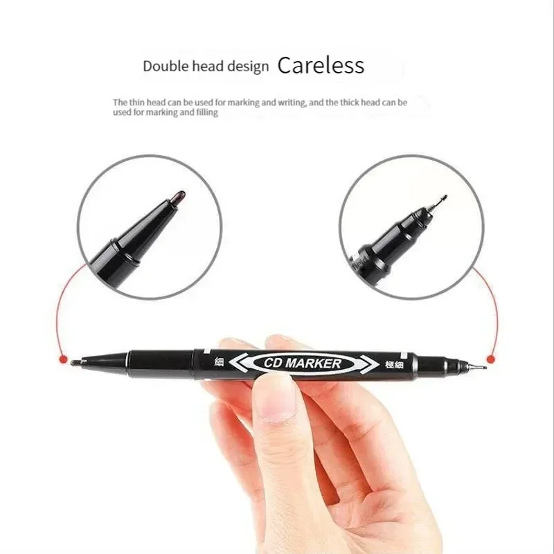 10Pcs/set Double Tip Art Marker Pen | Black & Blue Permanent Paint Ink | for Plastic/Wood/Stone/Metal/Glass