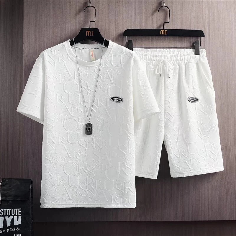 Summer Tshirt Shorts 2 Pieces Set White Tracksuit Men's 3D Letters Vintage Streetwear Creative Pattern Men Sets Short Outfits jogging suits for men