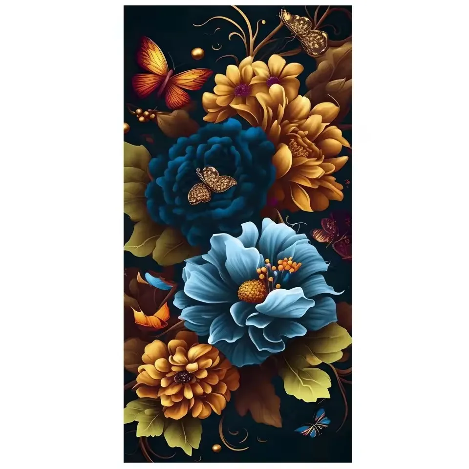 ファンタジーのダイヤモンド絵画,大きなサイズ,青と金の花,正方形と