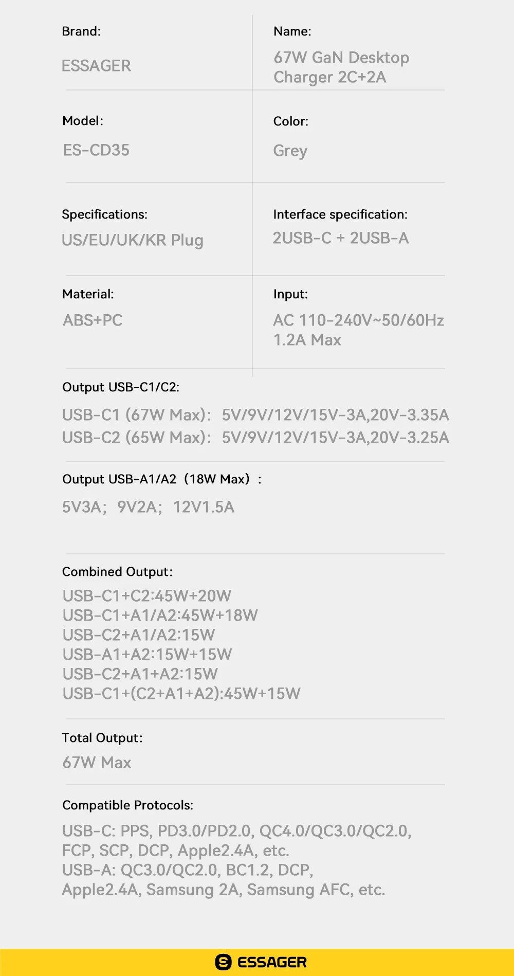67W USB C GaN Charger Desktop Quick Charge3.0 PPS PD3.1 Fast Charging For MacBoo