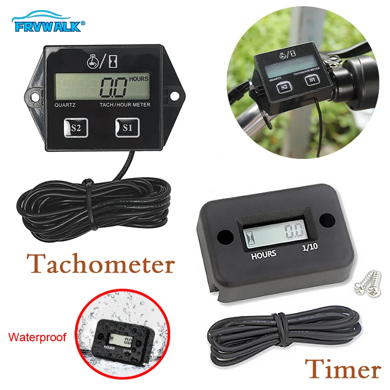 Digital Engine Tach Hour Meter Waterproof Tachometer Gauge Engine RPM