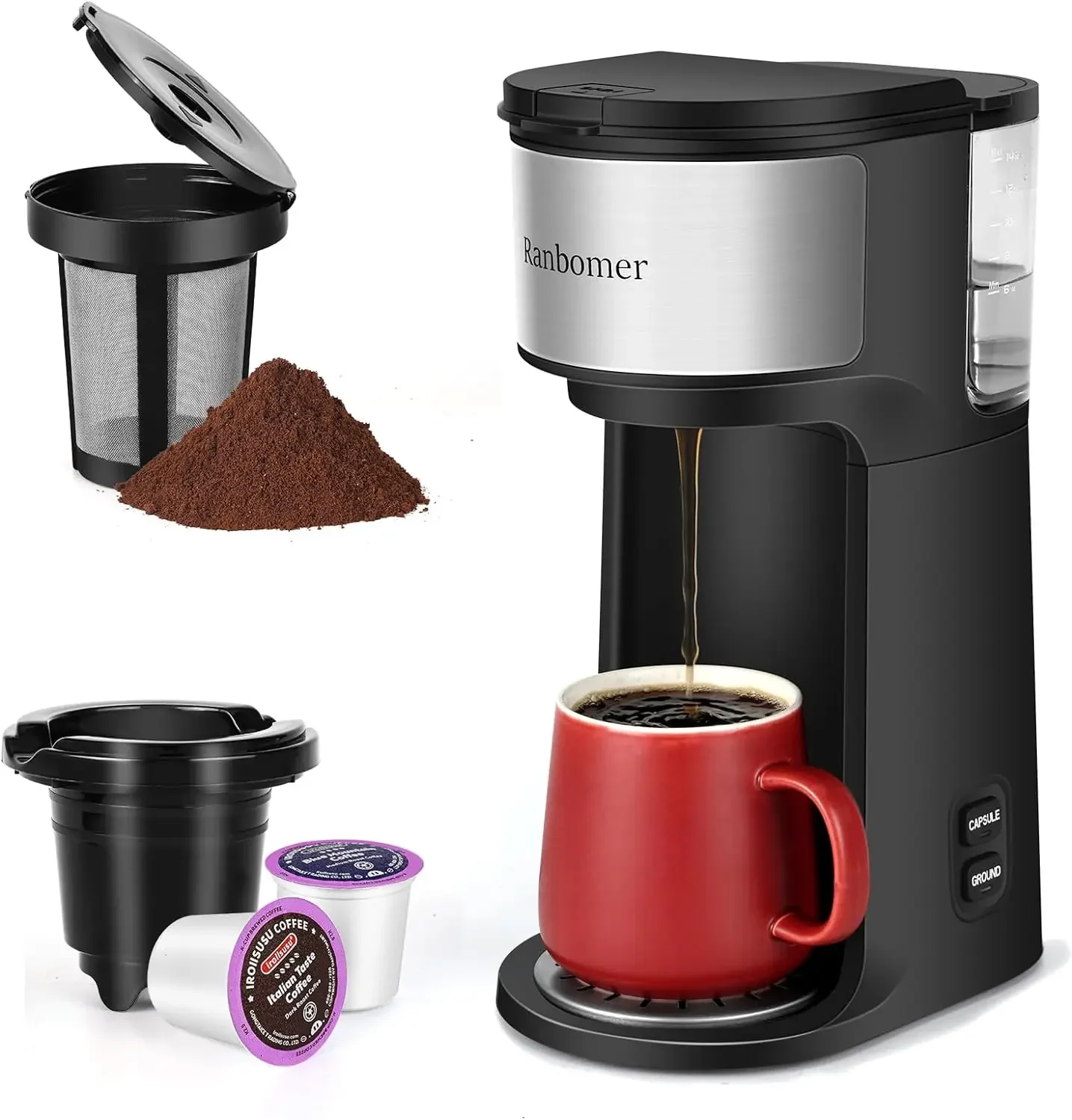 Single Serve Coffee Maker K Cup and Ground Coffee Machine 2 in 1 6 to 14 Oz Brew Sizes Mini One Cup Maker coffee maker